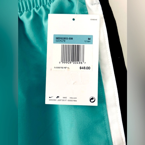 “NIKE” Core Contend 8” Inseam Light Teal - Black &White Stripes Swim Sho… - Picture 8 of 8